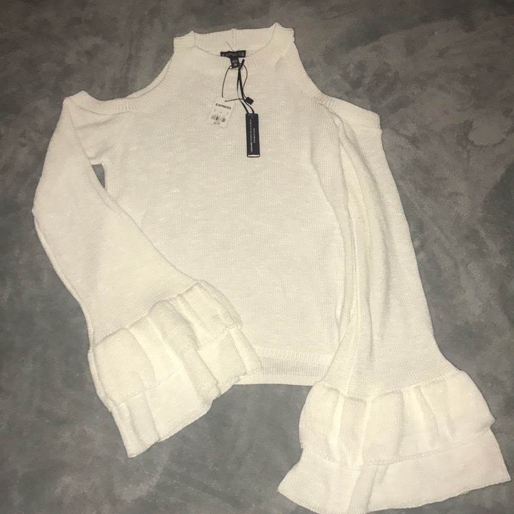 Express Ruffle Bell Sleeve Cold shoulder sweater